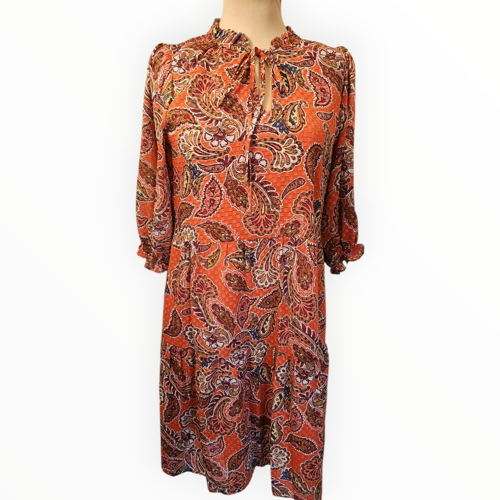 NANETTE LEPORE Dusky Orange Paisley Print Shift Dress - Size 10 - Picture 3 of 16